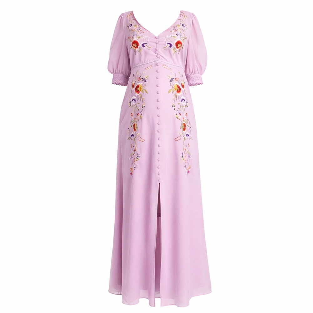Hope & Ivy Maternity Embroidered Midi Dress Lilac Pink NWT